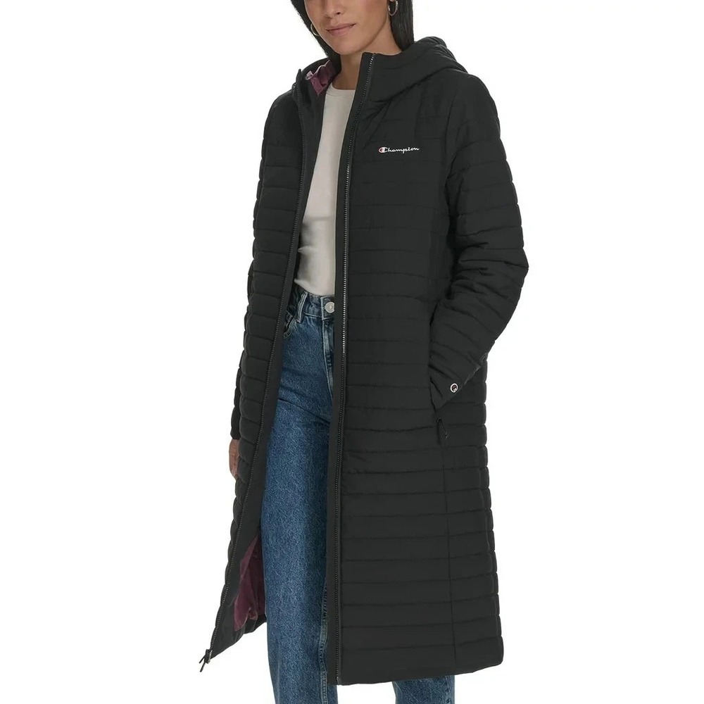 Champion Womens Long Sideline Coat Black Puffer Jacket Medium NEW